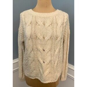 Hollister Sweater Womens M Long Sleeve Cable Knit Loose Pullover Crew Fisherman